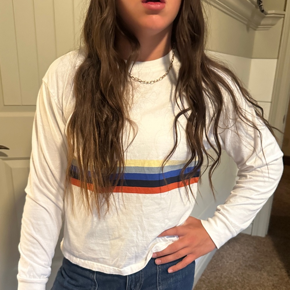Brandy Melville, John Galt California Rainbow Striped Cropped Long Sleeve Tee